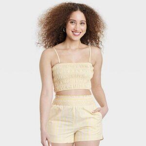 Womens Slim Fit Tiny Tank Top Smoked - A New Day Yellow Stripe XL